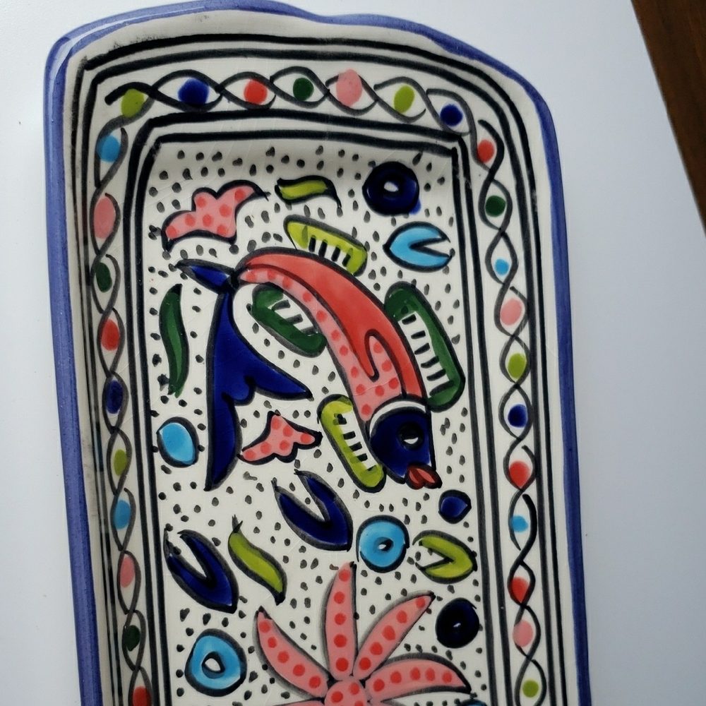 Hand-Painted Rectangular Ceramic Platter 14in - Picture 6 of 7